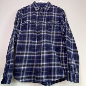 WOOLRICH Mens Blue White Plaid Brawny Flannel Buttonfront Shirt Sz L 100% Cotton